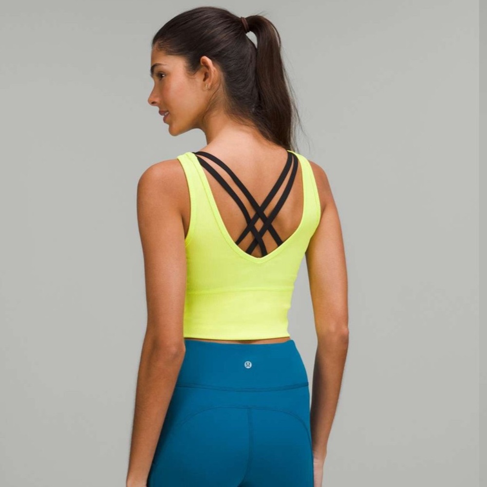 Lululemon power pivot ribbed tank in electric lemon